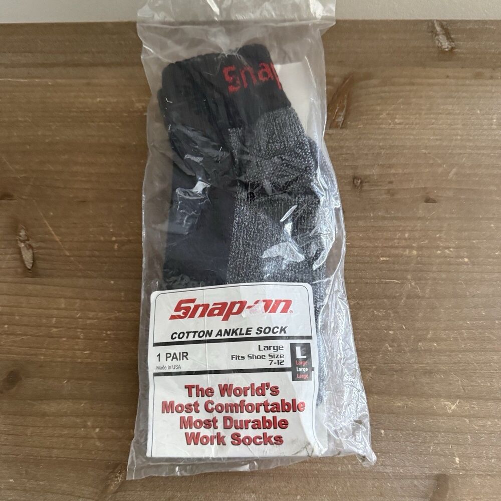 1 Pair of New Snap-On Tools Black Cotton Ankle Socks Fully Cushioned L (7-12)